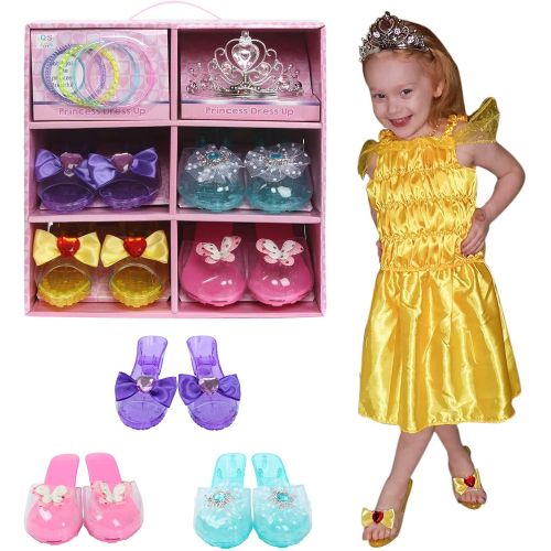  Toiijoy Girls Princess Dress up Shoes Role Play Collection Set with Princess Tiara and Bracelets for Little Girls