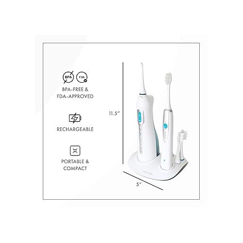  ToiletTree Products Poseidon Irrigator and Toothbrush Combo - Rechargeable Sonic Toothbrush and Oral Irrigator to Support Oral Health and Fight Bad Breath - Comes with Extra Tips for Multiple Users