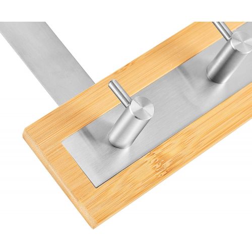  [아마존 핫딜] ToiletTree Products Bamboo Wood & Stainless Steel Over the Door Towel Rack, 3 Hooks