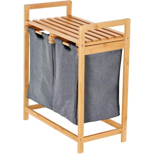  ToiletTree Products Bamboo Laundry Hamper with Dual Compartments  Two-Section Laundry Basket with Removable Sliding Bags & Shelf  Wooden Bamboo Laundry Organizer Cabinet for Bath