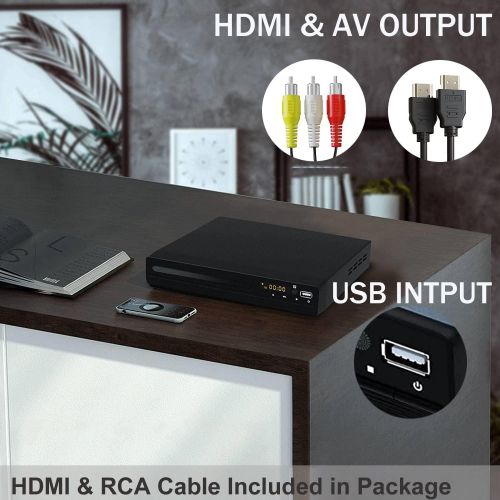  [아마존베스트]DVD Player with HDMI AV Output, DVD Player for TV, Contain HD with Coaxial Output/ AV Cable/ Remote Control/ USB Input, Region Free Home DVD Players, Tojock