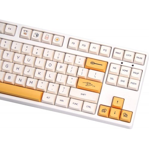  Tokey PBT XDA Profile 140 Keys Keycaps Dye Sublimation ANSI Layout Milk & Bee Theme Keycaps for Mechanical Gaming Keyboard Cherry MX Switches (Milk & Bee)