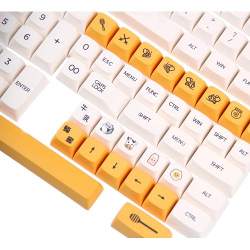  Tokey PBT XDA Profile 140 Keys Keycaps Dye Sublimation ANSI Layout Milk & Bee Theme Keycaps for Mechanical Gaming Keyboard Cherry MX Switches (Milk & Bee)