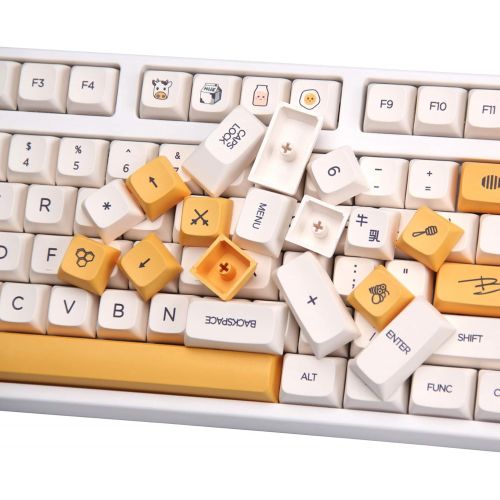  Tokey PBT XDA Profile 140 Keys Keycaps Dye Sublimation ANSI Layout Milk & Bee Theme Keycaps for Mechanical Gaming Keyboard Cherry MX Switches (Milk & Bee)