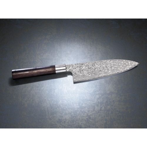  TokioKitchenWare Messer Damastklinge: Handgefertigtes Marken-Damast-Chefmesser mit 19-cm-Klinge (Kochmesser japanisch)