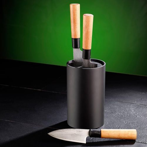  [아마존베스트]TokioKitchenWare Knife Blocks: Set of 2 Universal Knife Blocks with Bristle Insert, Black (Storage for Knives)