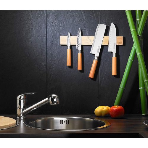  [아마존베스트]TokioKitchenWare Knife rack: original magnetic knife strip made of real bamboo wood (magnetic knife strip).