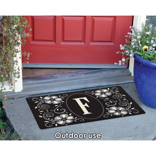  Toland Home Garden Classic Monogram F 18 x 30 Inch Decorative Floor Mat Flower Design Pattern Doormat