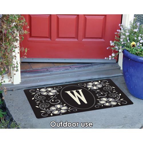  Toland Home Garden Classic Monogram W 18 x 30 Inch Decorative Floor Mat Flower Design Pattern Doormat
