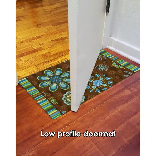  Toland Home Garden Floral Spice 18 x 30 Inch Decorative Floor Mat Flower Stripe Design Pattern Doormat