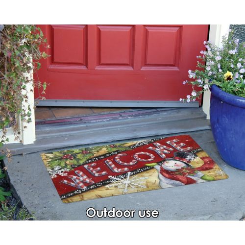  Toland Home Garden Candy Cane Snowman 18 x 30 Inch Decorative Floor Mat Holiday Welcome Christmas Snowflake Doormat - 800112