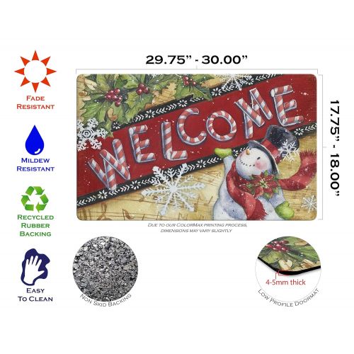  Toland Home Garden Candy Cane Snowman 18 x 30 Inch Decorative Floor Mat Holiday Welcome Christmas Snowflake Doormat - 800112