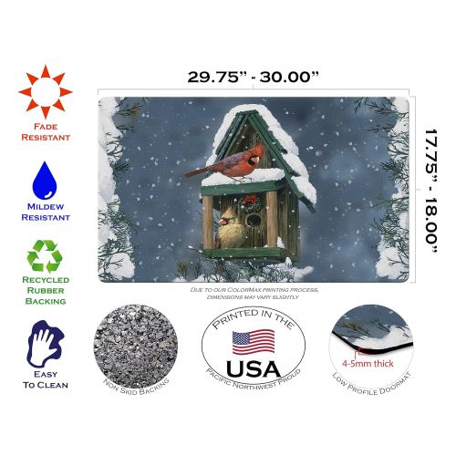  Toland Home Garden Cardinals in Snow 18 x 30 Inch Decorative Floor Mat Birdhouse Winter Bird Christmas Doormat