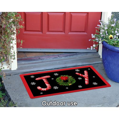  Toland Home Garden Joy 18 x 30 Inch Decorative Floor Mat Christmas Wreath Candy Cane Snowflake Doormat - 800100