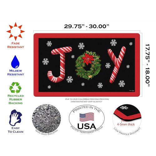  Toland Home Garden Joy 18 x 30 Inch Decorative Floor Mat Christmas Wreath Candy Cane Snowflake Doormat - 800100