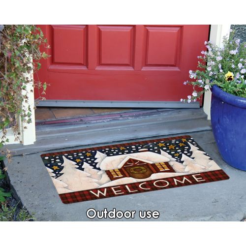  Toland Home Garden Snowy Cabin 18 x 30 Inch Decorative Floor Mat Outdoor Plaid Winter Snow Welcome Doormat - 800094