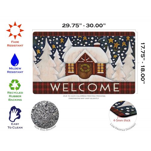  Toland Home Garden Snowy Cabin 18 x 30 Inch Decorative Floor Mat Outdoor Plaid Winter Snow Welcome Doormat - 800094