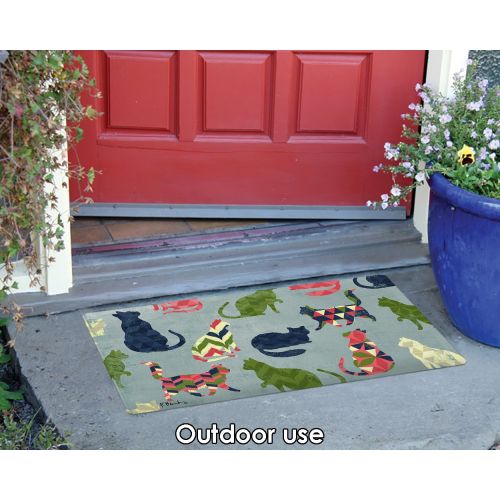  Toland Home Garden Cat Pattern 18 x 30 Inch Decorative Kitty Floor Mat Chevron Design Doormat