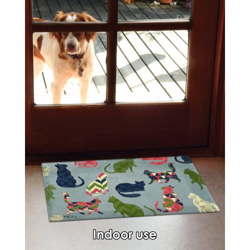  Toland Home Garden Cat Pattern 18 x 30 Inch Decorative Kitty Floor Mat Chevron Design Doormat