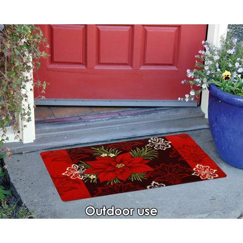  Toland Home Garden Red Damask 18 x 30 Inch Decorative Floor Mat Christmas Poinsettia Flower Holiday Doormat - 800109