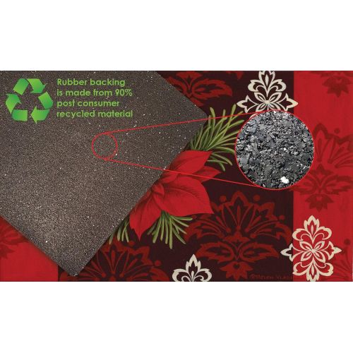  Toland Home Garden Red Damask 18 x 30 Inch Decorative Floor Mat Christmas Poinsettia Flower Holiday Doormat - 800109