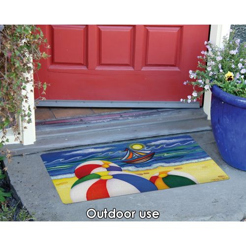  Toland Home Garden Beach Balls 18 x 30 Inch Decorative Floor Mat Colorful Summer Sail Boat Doormat