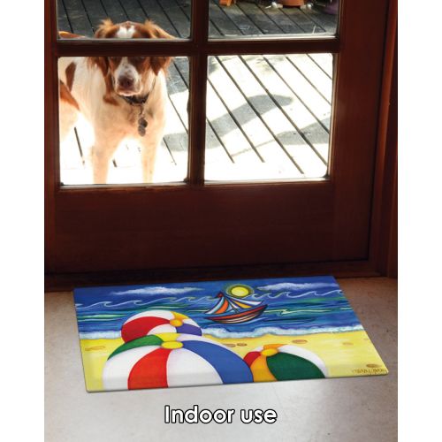  Toland Home Garden Beach Balls 18 x 30 Inch Decorative Floor Mat Colorful Summer Sail Boat Doormat