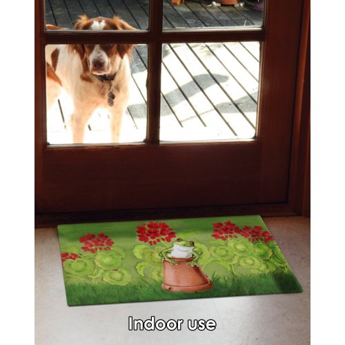  Toland Home Garden Potted Frog 18 x 30 Inch Decorative Floor Mat Red Flower Floral Gardening Doormat