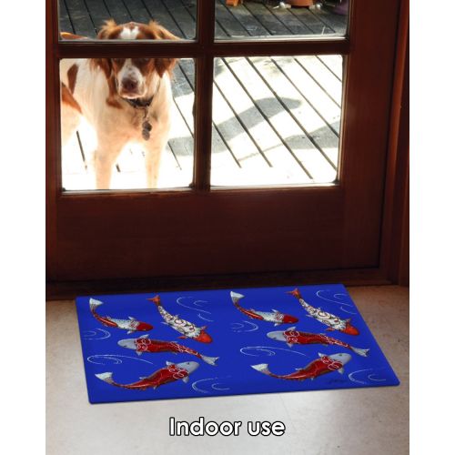  Toland Home Garden Koi Collection 18 x 30 Inch Decorative Floor Mat Red Blue Japanese Fish Pond Doormat