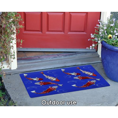  Toland Home Garden Koi Collection 18 x 30 Inch Decorative Floor Mat Red Blue Japanese Fish Pond Doormat