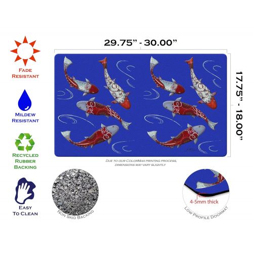  Toland Home Garden Koi Collection 18 x 30 Inch Decorative Floor Mat Red Blue Japanese Fish Pond Doormat