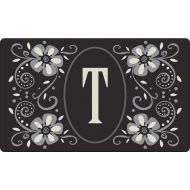 Toland Home Garden Classic Monogram T 18 x 30 Inch Decorative Floor Mat Flower Design Pattern Doormat