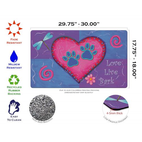  Toland Home Garden Love Live Bark 18 x 30 Inch Decorative Floor Mat Colorful Puppy Dog Paw Heart Doormat