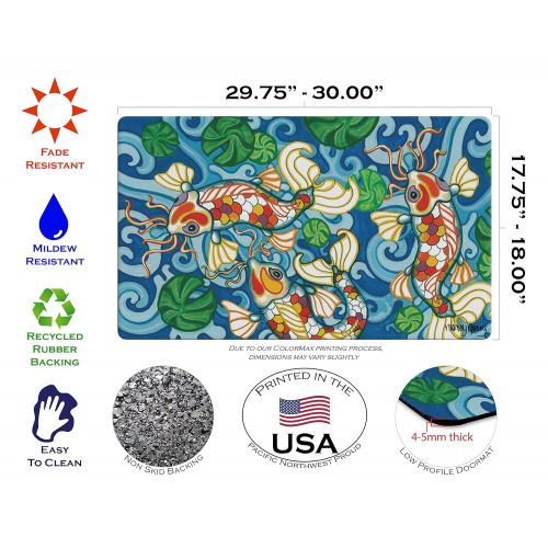  Toland Home Garden Coy Koi 18 x 30 Inch Decorative Floor Mat Colorful Japanese Fish Pond Design Doormat