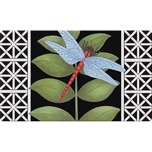  Toland Home Garden Dragonfly on Black 18 x 30 Inch Decorative Floor Mat Leaf Animal Lattice Doormat