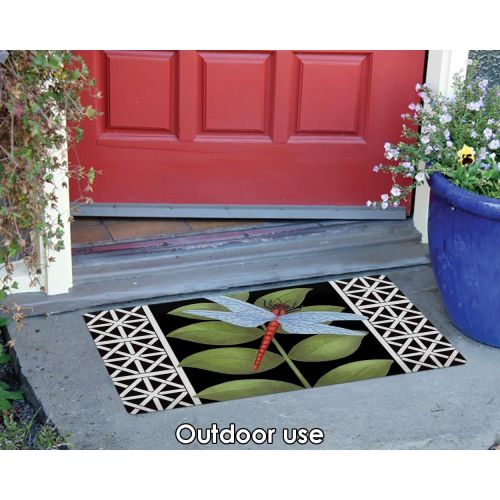  Toland Home Garden Dragonfly on Black 18 x 30 Inch Decorative Floor Mat Leaf Animal Lattice Doormat