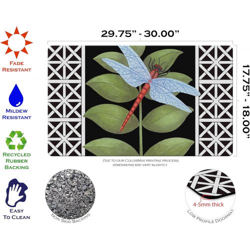  Toland Home Garden Dragonfly on Black 18 x 30 Inch Decorative Floor Mat Leaf Animal Lattice Doormat