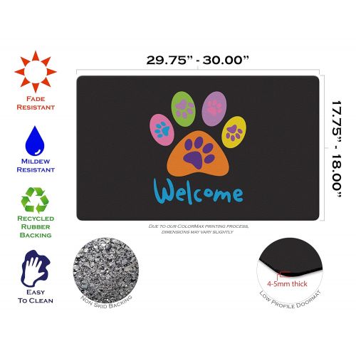  Toland Home Garden Welcome Paws Black 18 x 30 Inch Decorative Floor Mat Puppy Dog Kitty Cat Greeting Doormat