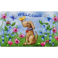 Toland Home Garden Welcome Dog 18 x 30 Inch Decorative Puppy Floor Mat Floral Spring Doormat