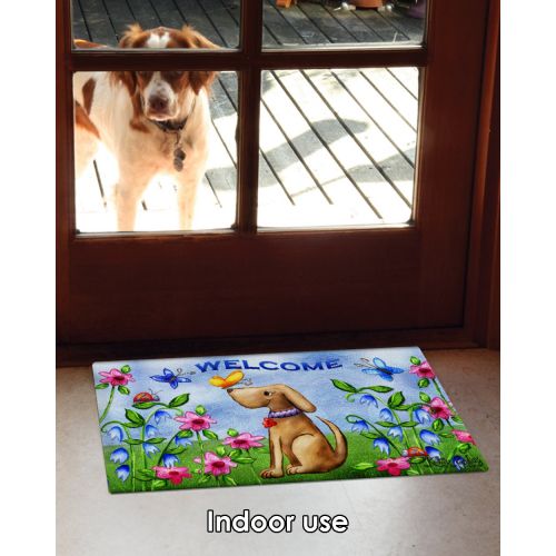  Toland Home Garden Welcome Dog 18 x 30 Inch Decorative Puppy Floor Mat Floral Spring Doormat