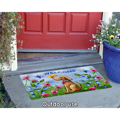  Toland Home Garden Welcome Dog 18 x 30 Inch Decorative Puppy Floor Mat Floral Spring Doormat