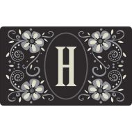 Toland Home Garden Classic Monogram H 18 x 30 Inch Decorative Floor Mat Flower Design Pattern Doormat