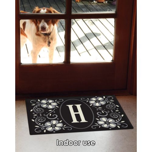  Toland Home Garden Classic Monogram H 18 x 30 Inch Decorative Floor Mat Flower Design Pattern Doormat