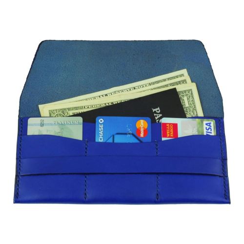  Tom Barrington Leather Passport Wallet, Navy Blue, Handmade, 3 CC Slots, Passport and Cash Pocket