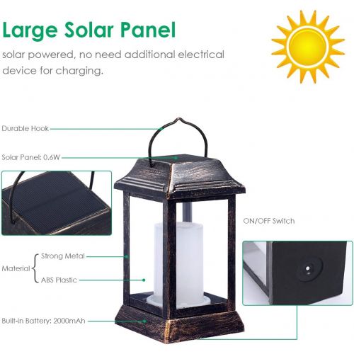  [아마존 핫딜]  [아마존핫딜]TomCare Solar lights Metal Flickering Flame Solar Lantern Outdoor Hanging Lanterns Lighting Heavy Duty Solar Powered Waterproof Umbrella LED Flame Lights for Garden Patio Pathway D