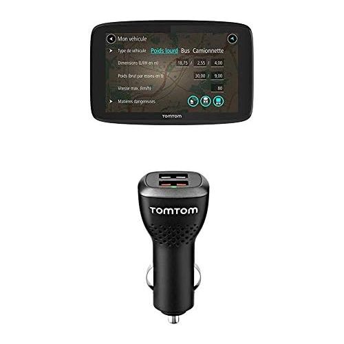 [아마존베스트]TomTom GO Professional 520 Truck Navigation Device (WIFI updates), Smartphone Notifications + Dual USB Fast Car Charger (Compatible with all TomTom Sat Navs)