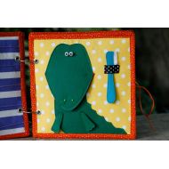 Alligator teeth brushing page for custom built Quiet Book by TomToy, Learning to brush teeth, Fabric Busy book pages, 20x20cm, Single page