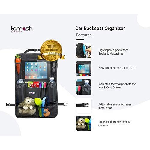 Tomash Backseat Organizer with Tablet Holder  Adjustable Straps for Universal Fit  Insulated Drink Pouches,...