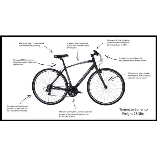  Tommaso Sorrento -Shimano Tourney Hybrid Fitness Bike, Matte Black