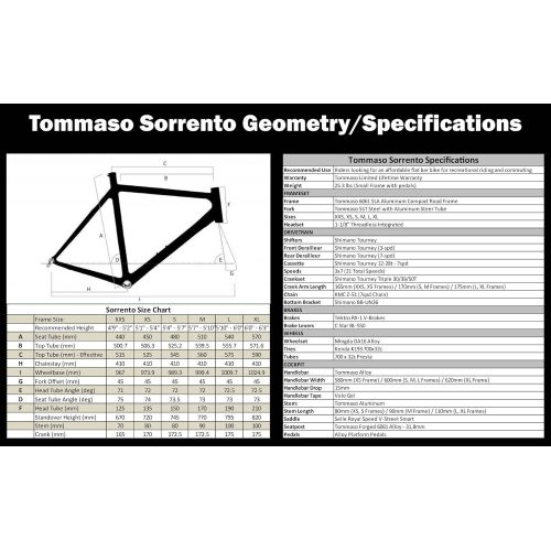  Tommaso Sorrento -Shimano Tourney Hybrid Fitness Bike, Matte Black